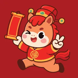 Hình Minh Họa Ngựa Tết 2026 Phong Cách Hoạt Hình Dễ Thương