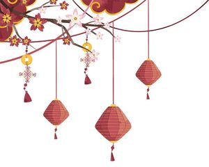 Hình ảnh đèn lồng màu đỏ trang trí ngày lễ tết file vector mẫu CR355
