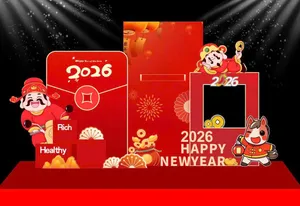 Backdrop Tết 2026 Đỏ May Mắn - Thiết Kế Chúc Mừng Năm Mới Độc Đáo