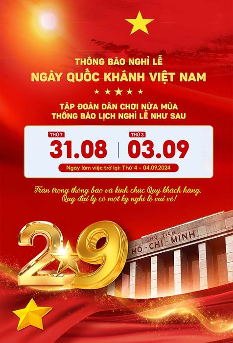Poster lịch nghỉ lễ quốc khánh 2-9 file PSD mẫu CR1338