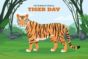 Banner chú hổ đang đi trong rừng flie vector mẫu KS66