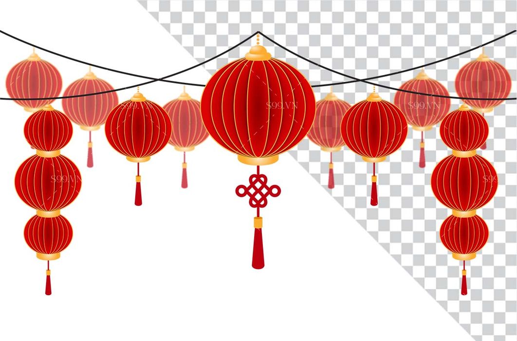 Hình ảnh dây đèn lồng hình tròn màu đỏ file PNG mẫu CR542
