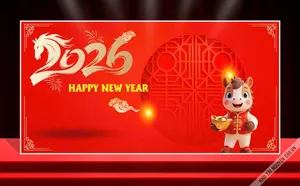 Backdrop Tết 2026 Giáp Ngọ Đỏ May Mắn - Thiết Kế Chuyên Nghiệp CDR