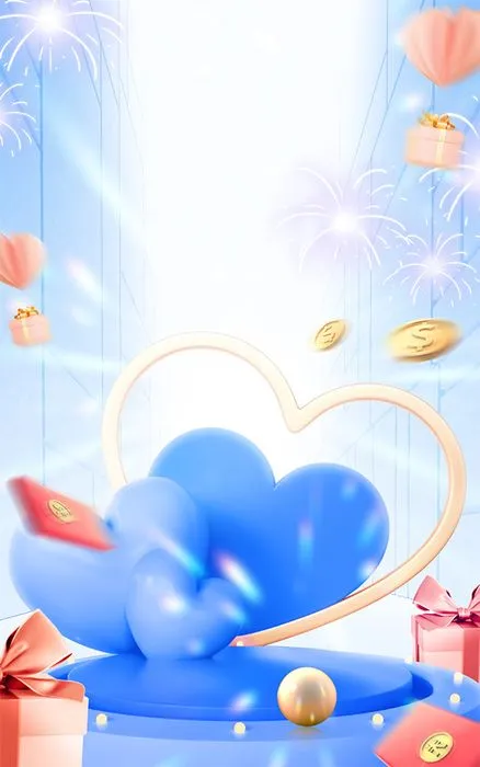 Poster Khuyến Mãi Thương Mại Điện Tử Nền Xanh Tươi Sáng Với Trái Tim & Quà