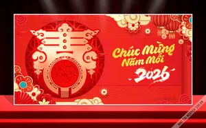 Backdrop Tết 2026 Đỏ May Mắn - Chúc Mừng Năm Mới Vector CDR