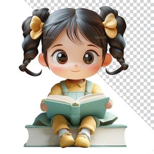 Hình ảnh bé gái ngồi học 3D file PNG mẫu CR811