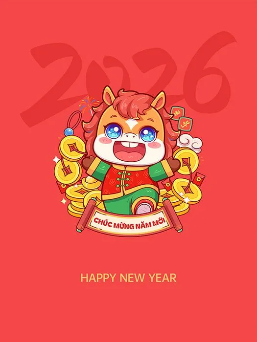 Poster Tết 2026 Hình Linh Vật Ngựa May Mắn, Chúc Mừng Năm Mới