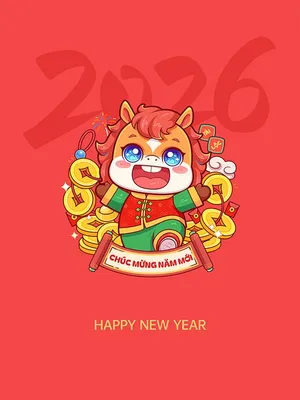 Poster Tết 2026 Hình Linh Vật Ngựa May Mắn, Chúc Mừng Năm Mới