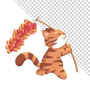 Hình ảnh chú hổ cầm pháo tết file PNG mẫu CR1075