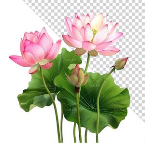 Hình ảnh bông hoa sen và lá file PNG mẫu CR1608