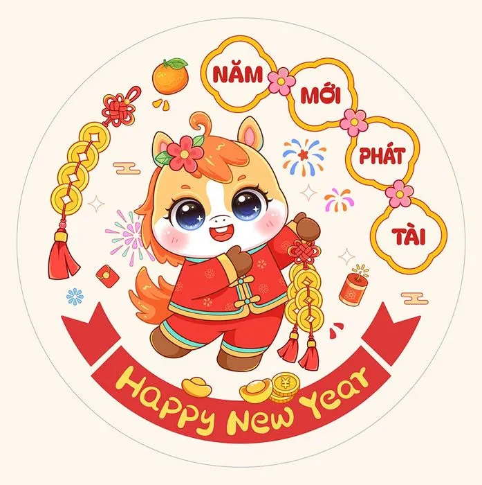 Linh Vật Ngựa Tết Nguyên Đán Dễ Thương - Minh Họa Vector EPS