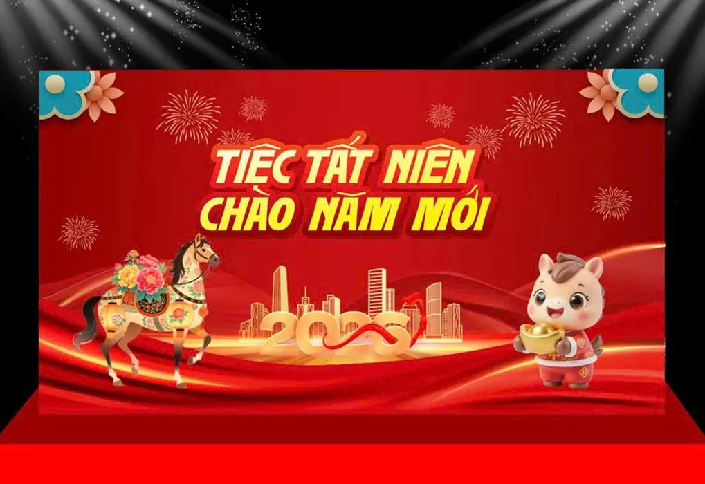 Backdrop Tết 2026 Đón Năm Mới May Mắn - File CDR Vector