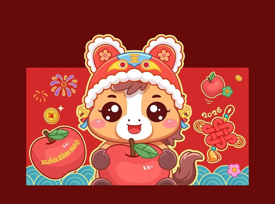 Linh Vật Ngựa Tết 2026 XUÂN BÍNH NGỌ - Hình Minh Họa Đáng Yêu