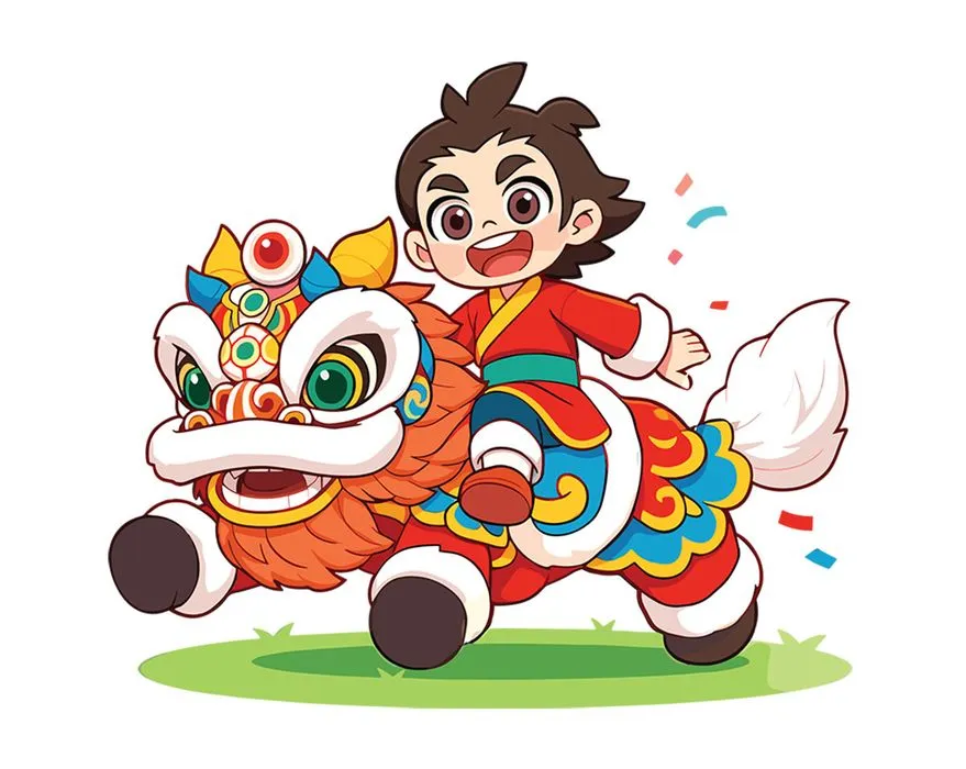 Bé Trai Cưỡi Lân Hình Minh Họa Tết Nguyên Đán Dễ Thương