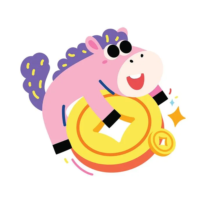 Linh Vật Tết 2026 Ngựa Hồng May Mắn Ôm Đồng Tiền Vàng