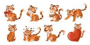 Bộ sưu tập cảm xúc của chú hổ con flie vector mẫu KS37