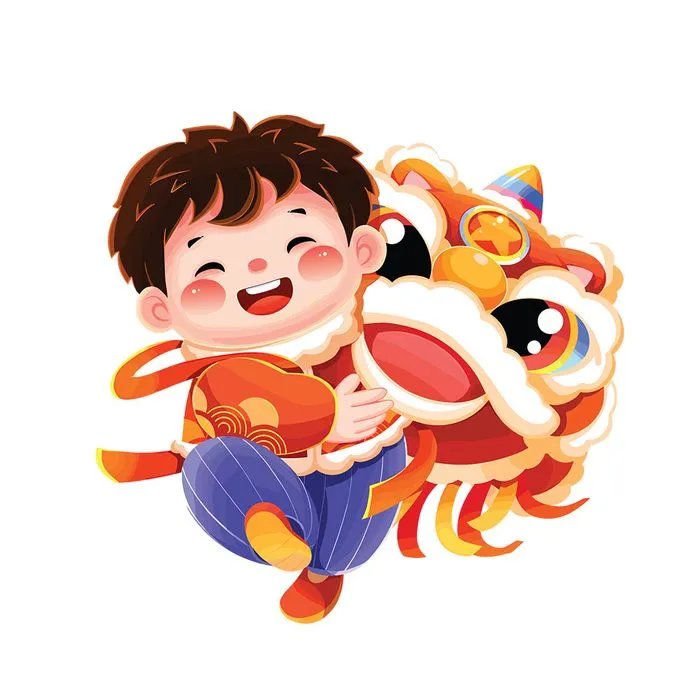 Bé Vui Tết Cùng Lân Sư Rồng - Minh Họa Vector EPS Độc Đáo