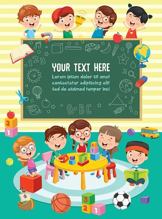 Poster bé cùng nhau xếp mô hình file vector mẫu KS185