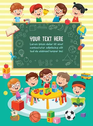 Poster bé cùng nhau xếp mô hình file vector mẫu KS185