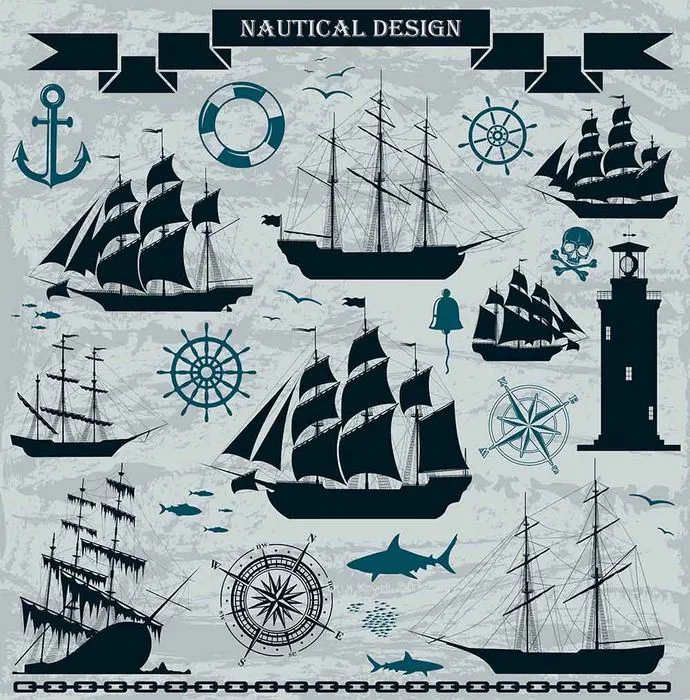 Bộ sưu tập thuyền buồm file vector mẫu HH127