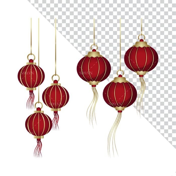 Hình ảnh đèn lồng hình tròn màu đỏ file PNG mẫu CR552