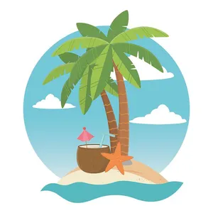 Hình ảnh cây dừa trên bãi cát file vector mẫu KS621