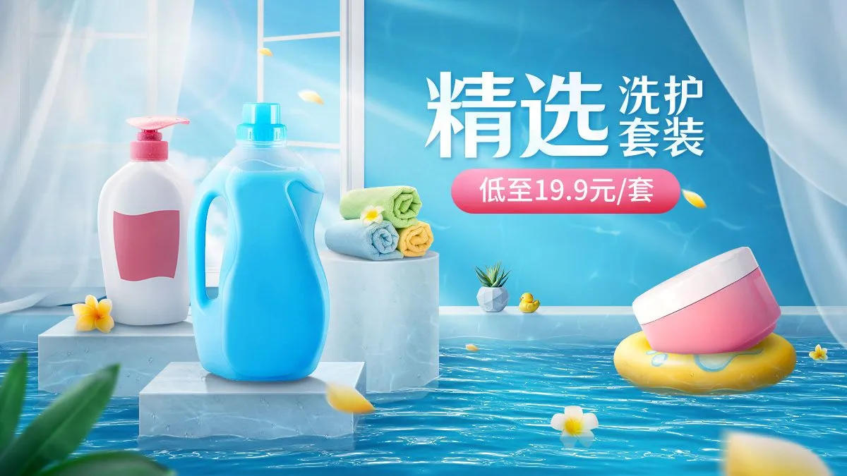 Banner Quảng Cáo Mỹ Phẩm Nước Dưỡng Ẩm & Sữa Tắm Biển Xanh PSD