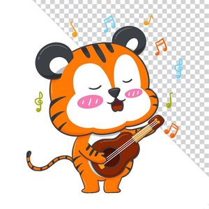Hình ảnh chú hổ con đáng yêu đang hát file PNG mẫu CR1060