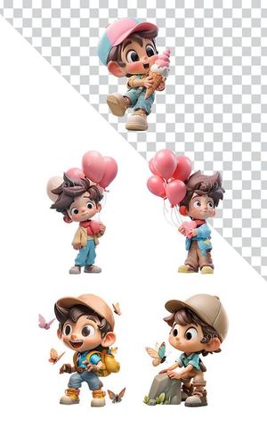 Hình ảnh cậu bé học sinh vui chơi 3D file PNG mẫu CR822