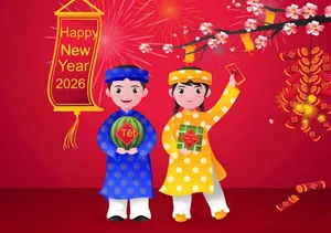 Banner Tết 2026 Phong Cách Hoạt Hình Dễ Thương