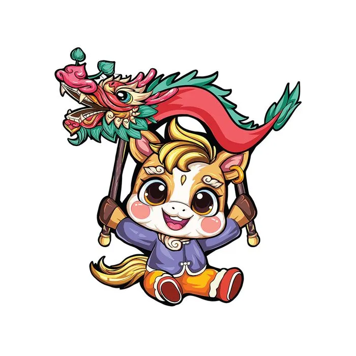 Linh Vật Ngựa Tết Cầm Múa Rồng - Hình Minh Họa Vector EPS