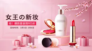 Banner Mỹ Phẩm Hồng PSD - Ưu Đãi Son Phấn Chăm Sóc Da Độc Quyền