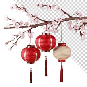 Hình ảnh đen lồng trang trí cây đào file PNG mẫu CR565
