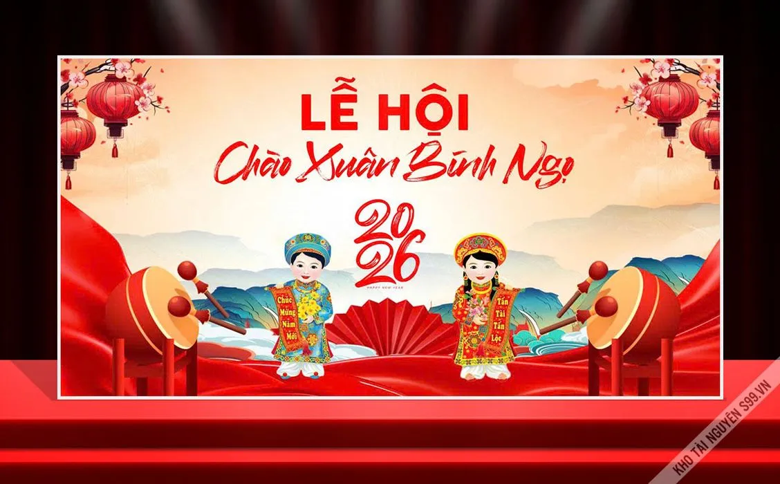Backdrop Tết 2026 - Lễ Hội Chào Xuân Bính Ngọ (File CDR)
