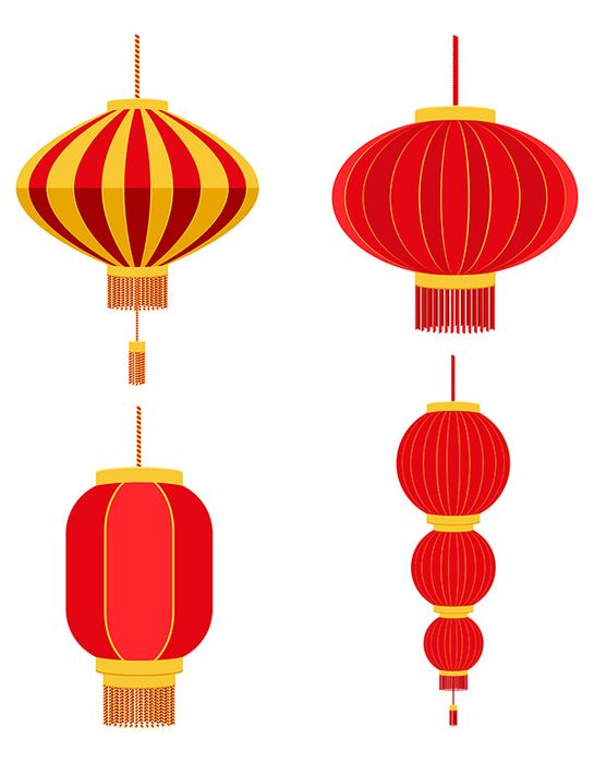 Đèn lồng treo màu đỏ hình tròn cổ xưa file vector mẫu CR437