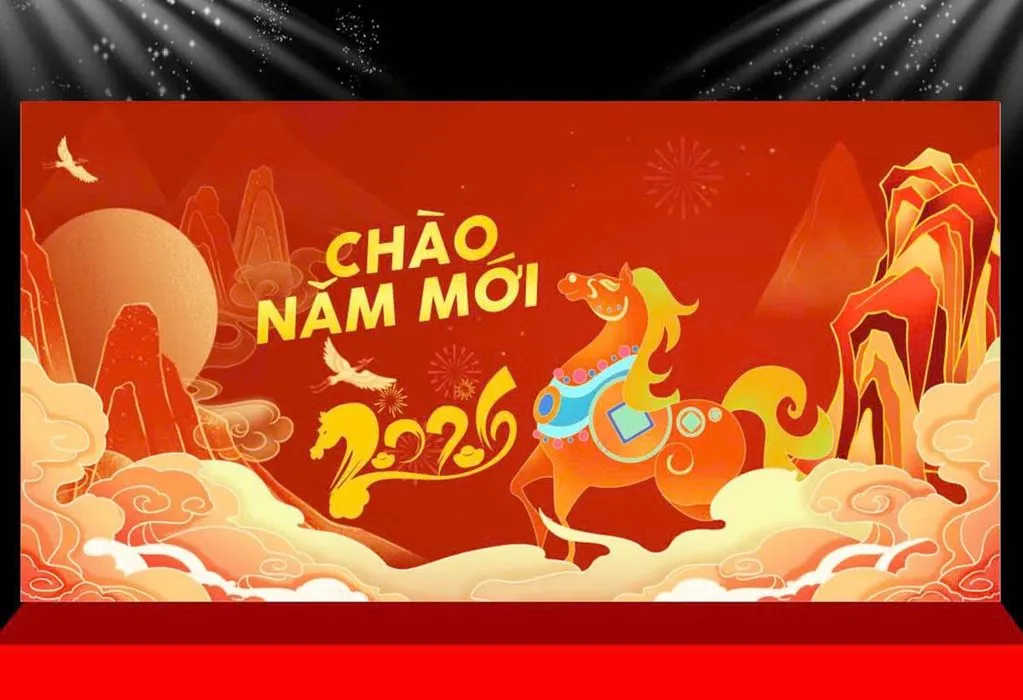 Backdrop Tết 2026 Đón Năm Mới Phong Cách Đồ Họa Độc Đáo