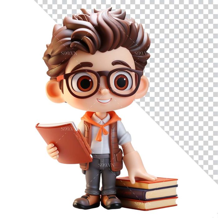Hình ảnh cậu học sinh đọc sách 3D file PNG mẫu CR882