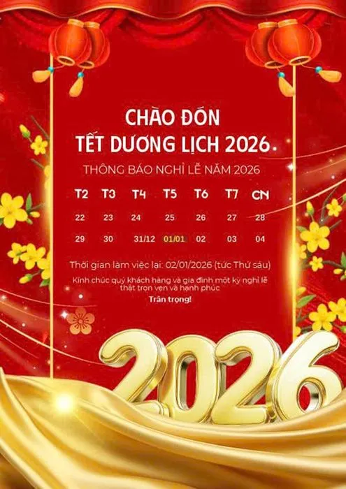 Poster Lịch Nghỉ Tết Dương Lịch 2026 - File CDR Chuyên Nghiệp