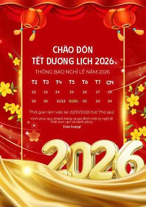 Poster Lịch Nghỉ Tết Dương Lịch 2026 - File CDR Chuyên Nghiệp