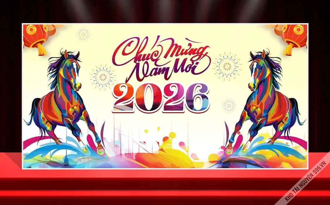 Backdrop Tết 2026 Đa Sắc – Chúc Mừng Năm Mới Rực Rỡ