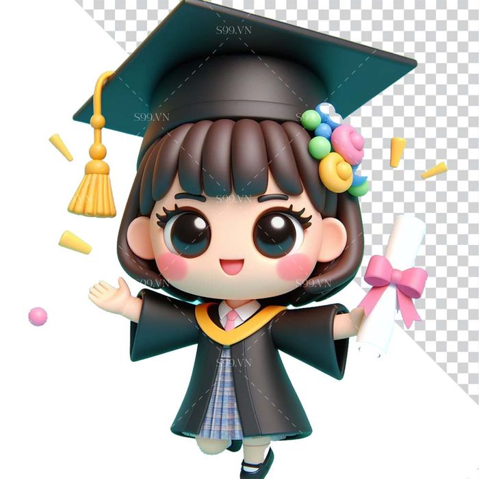 Hình ảnh cô bé tốt nghiệp tiểu học 3D file PNG mẫu CR869