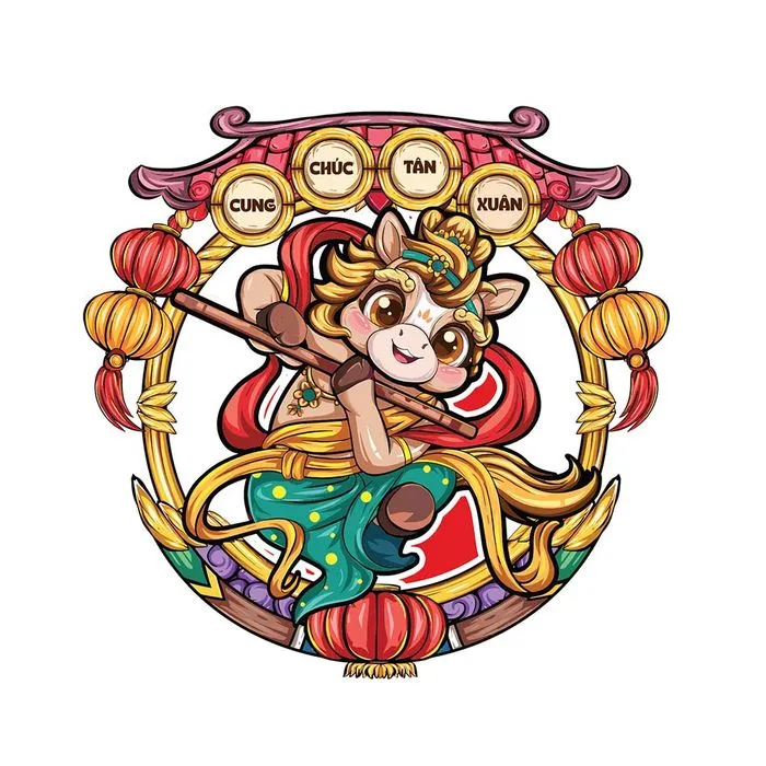 Linh Vật Ngựa Tết Nguyên Đán Dễ Thương - Minh Họa Vector EPS