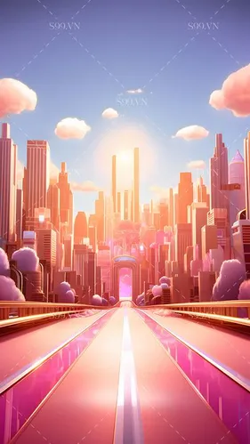 Thành Phố Bình Minh Hồng - Background Thương Mại Điện Tử Đẹp Mắt