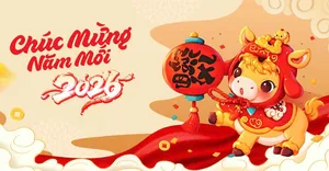Banner Tết 2026 Chúc Mừng Năm Mới - Linh Vật Trâu Vàng Hoạt Hình CDR