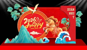 Backdrop Tết 2026 Giáp Ngọ – Phong Cách Hiện Đại, Dễ Dàng Chỉnh Sửa