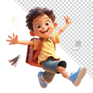 Hình ảnh cậu bé học sinh đeo cặp tới trường 3D file PNG mẫu CR804