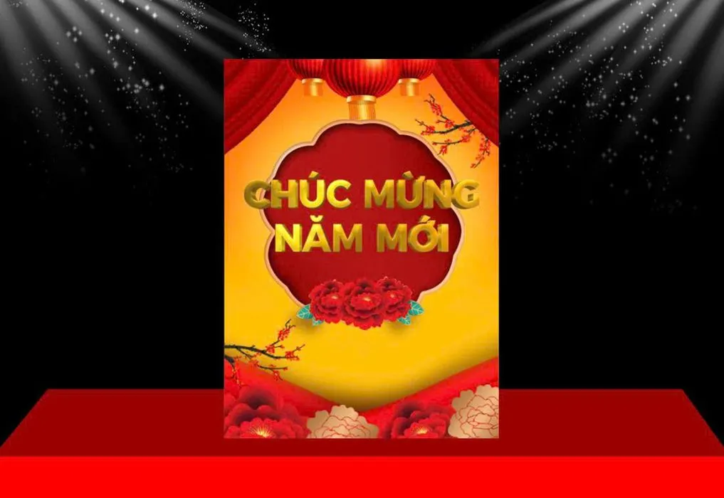 Backdrop Tết 2026 Đỏ Vàng May Mắn – Chúc Mừng Năm Mới CDR