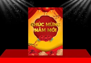 Backdrop Tết 2026 Đỏ Vàng May Mắn – Chúc Mừng Năm Mới CDR