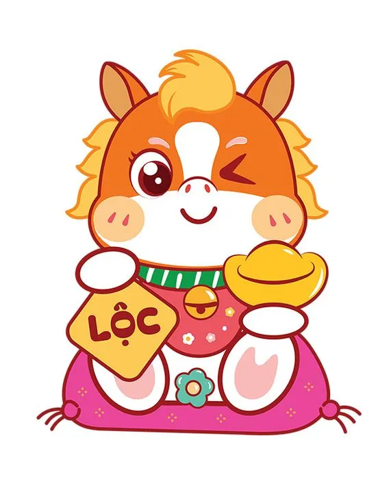 Hình Minh Họa Ngựa Tết 2026 Phong Cách Hoạt Hình Dễ Thương