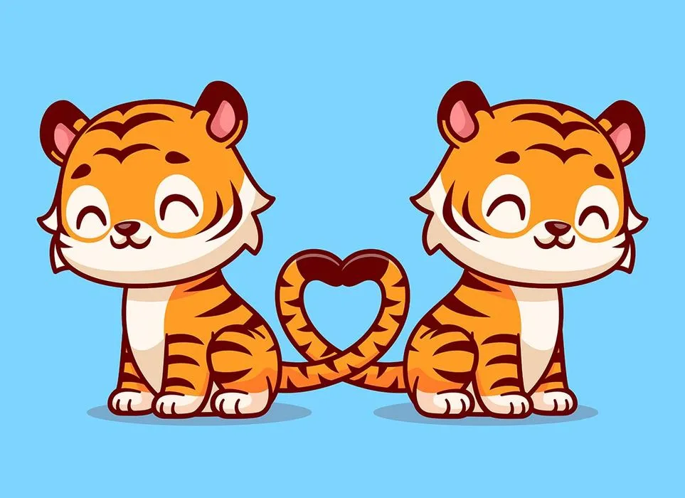 Hình ảnh hai chú hổ đáng yêu flie vector mẫu KS39